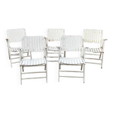 Five wooden garden armchairs