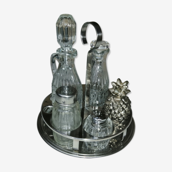 Servant with metal condiments and glass "recomposed family including pineapple" Vintage