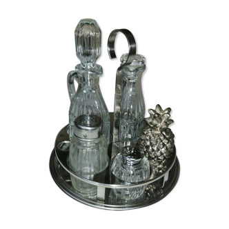 Serviteur à condiments en métal et verre "famille recomposée dont ananas" Vintage