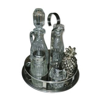 Servant with metal condiments and glass "recomposed family including pineapple" Vintage
