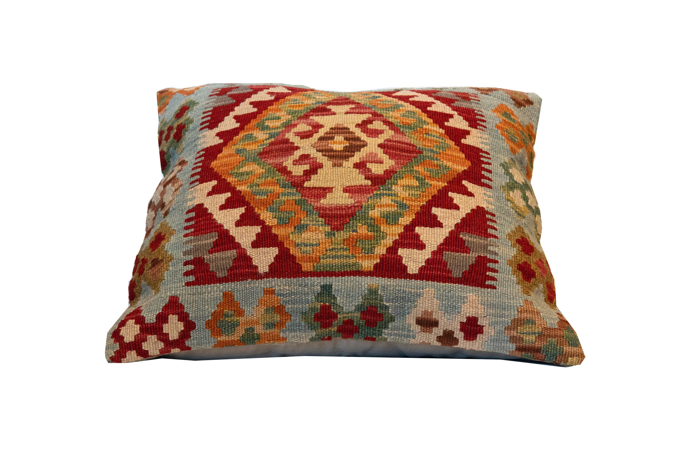 Handmade flatwoven kilim cushion covern- geometric wool cushion- 45x45cm