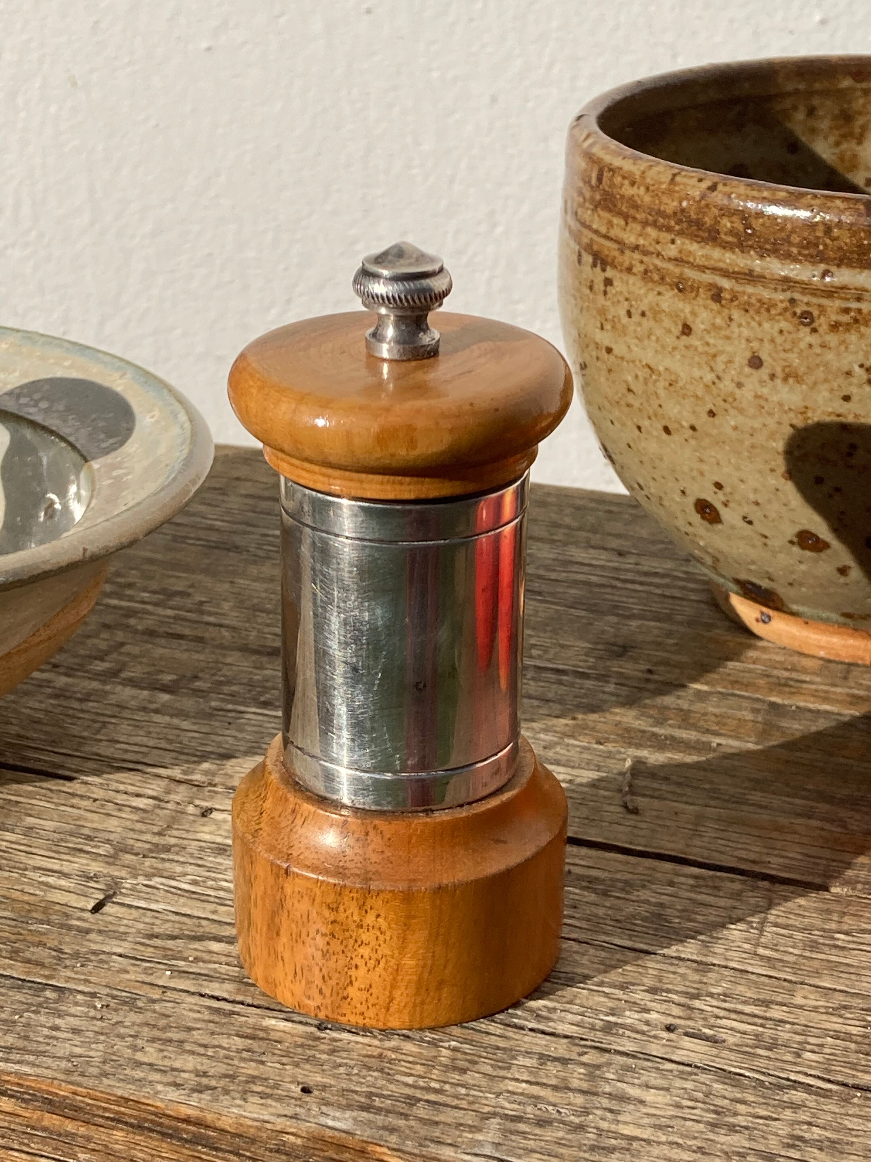 Peugeot pepper tree for Christofle in silver metal and vintage wood