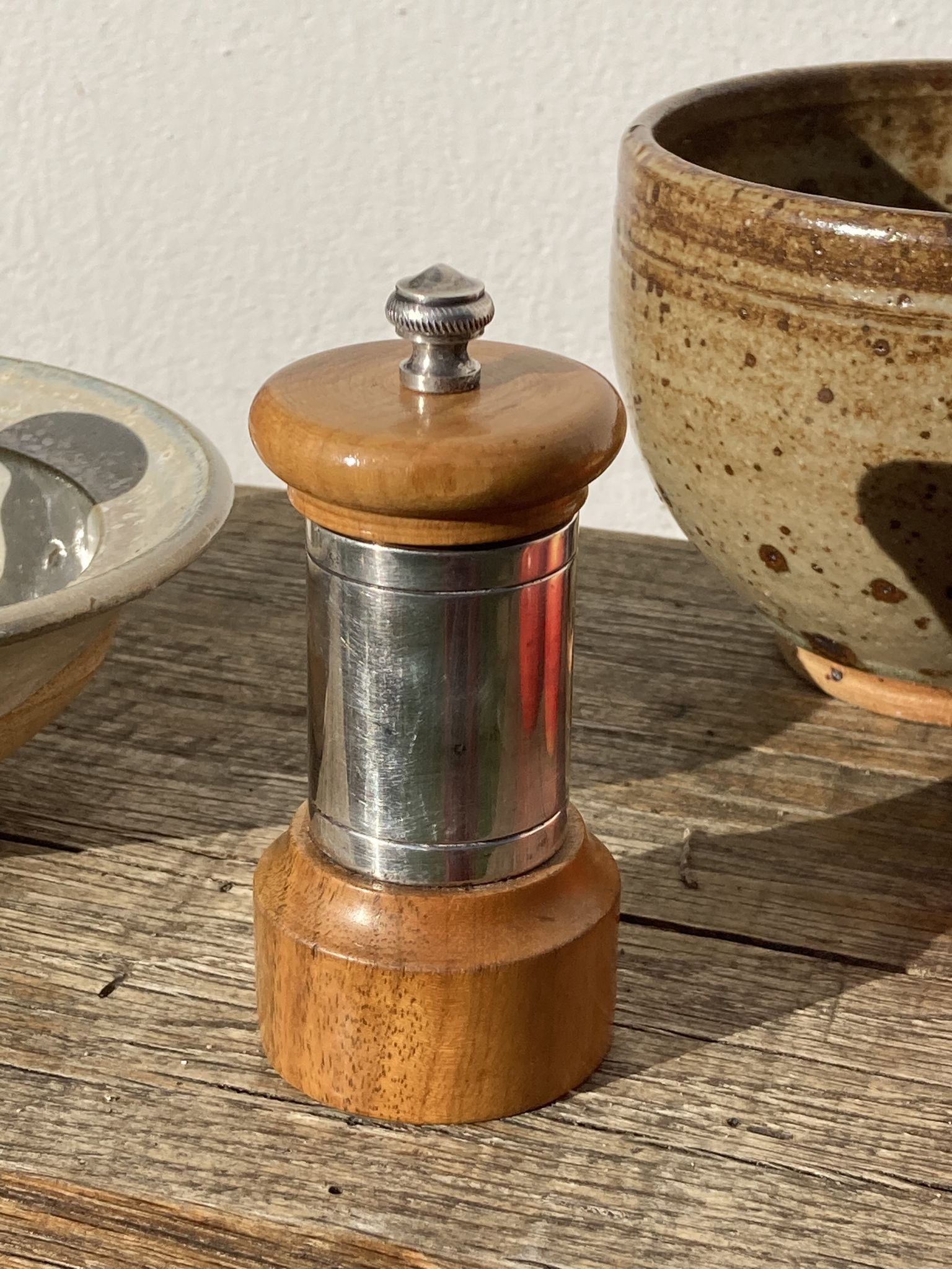 Peugeot pepper tree for Christofle in silver metal and vintage wood