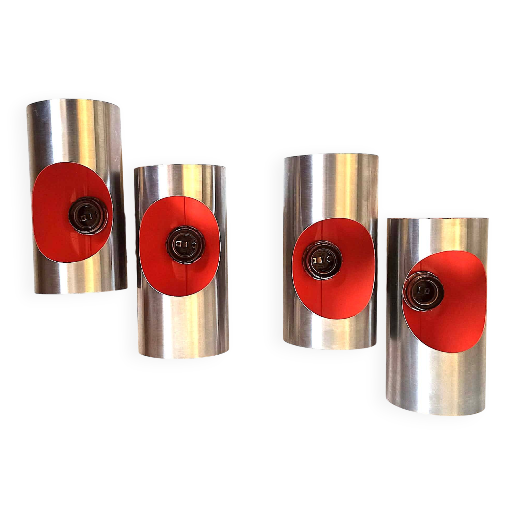 Pair of orange double wall lights Oxar Space Age 1970s