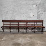 Long Wooden Church Pew | Antique Bench with Cast Iron Details | Seating