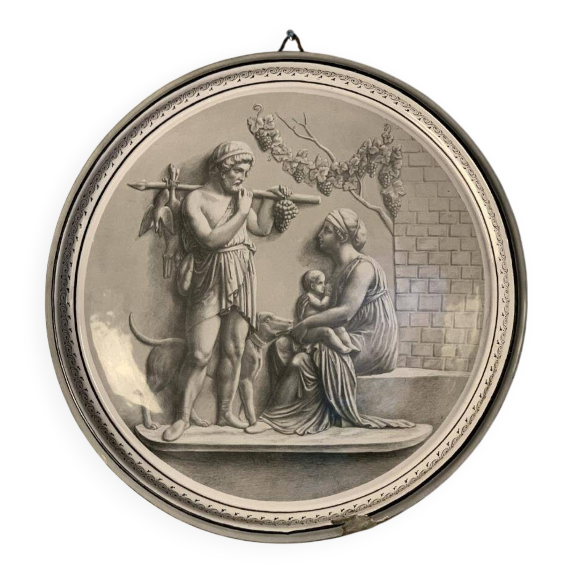 Glazed earthenware tondo in the antique style.