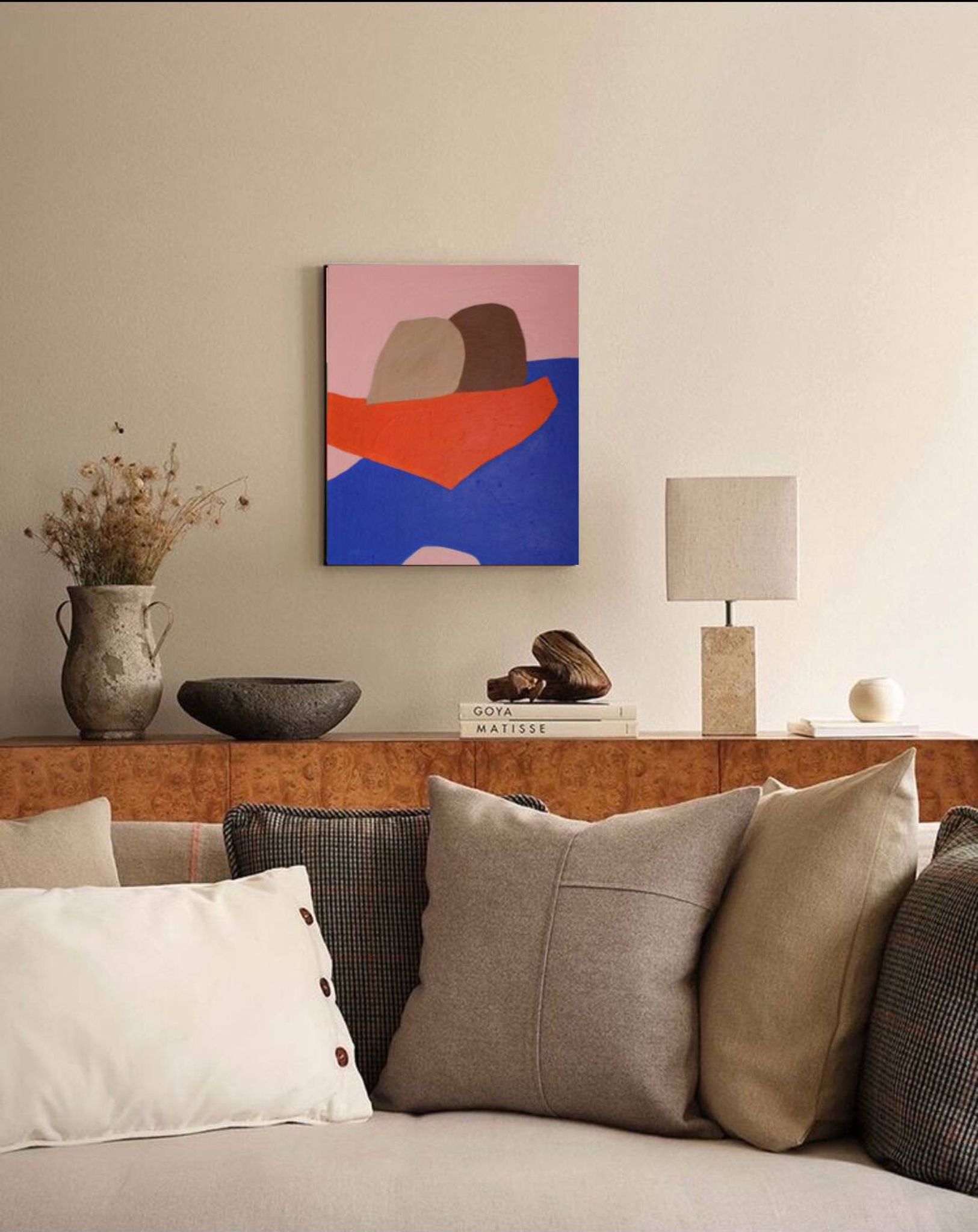 Peinture figurative minimaliste "In your arms" par Bodasca