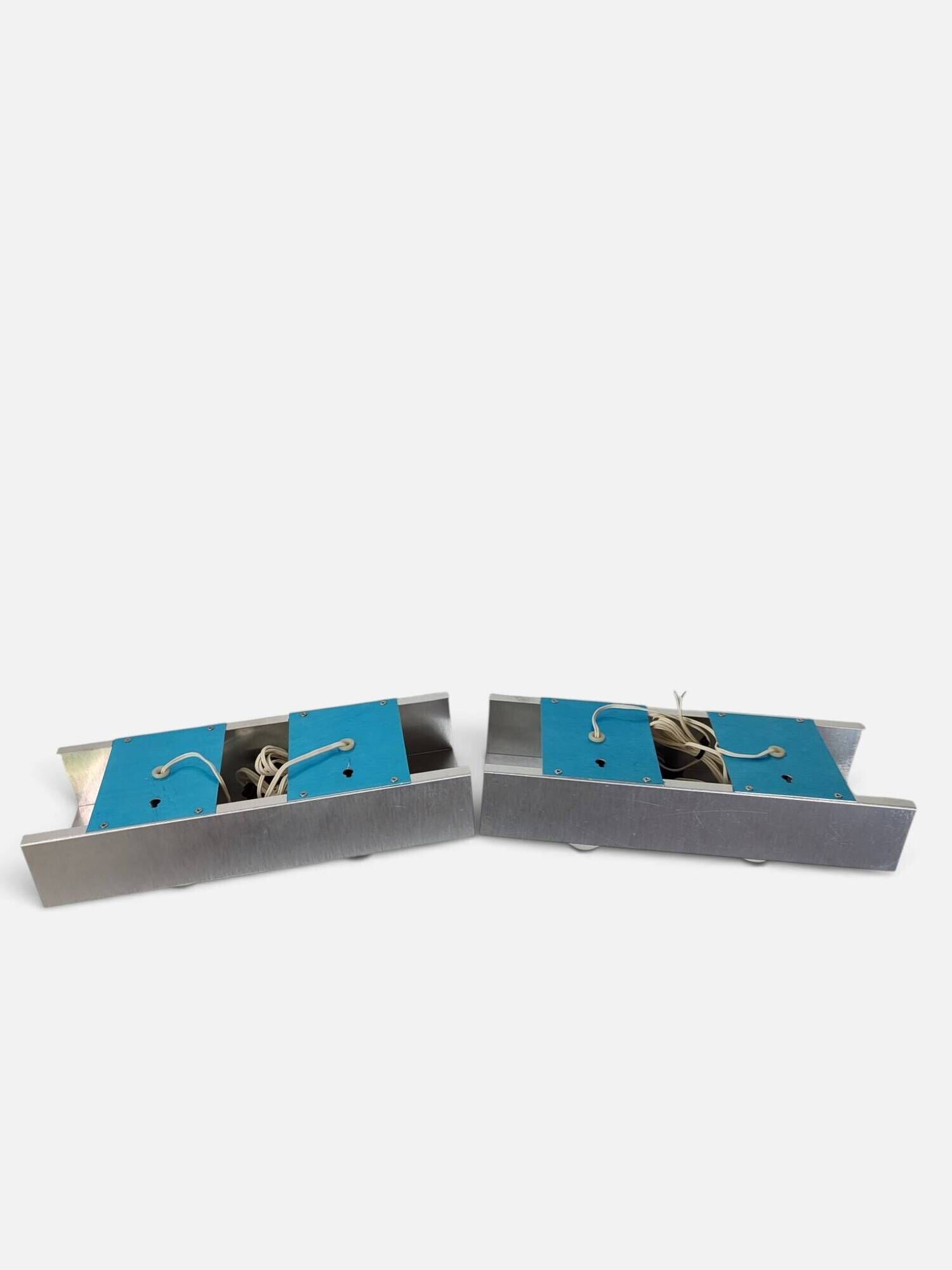 Pair of Space Age wall sconces in brushed aluminium – 1970s/80s