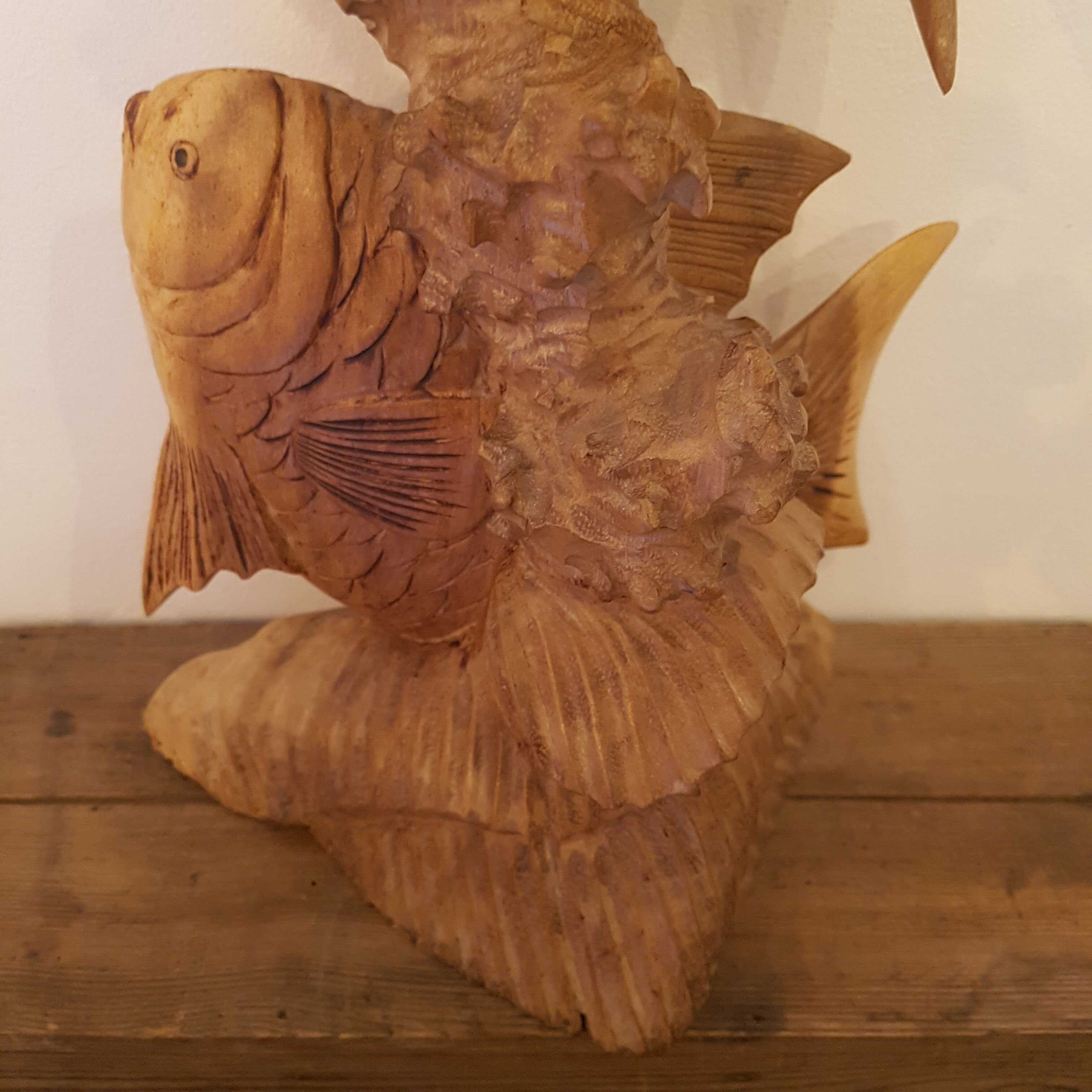 Wood carving duo of fish