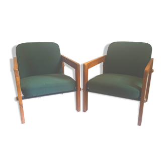 Pair of armchairs 50s old solid teak