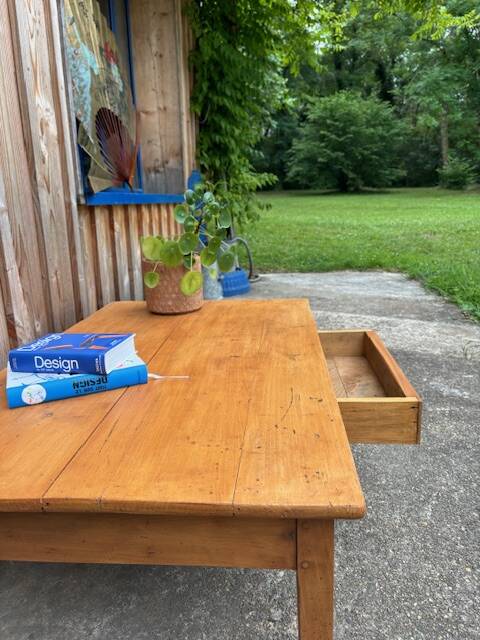 Farmhouse Wood Coffee Table with Drawer