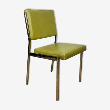 Chaise chrome et skaï vert olive années 70