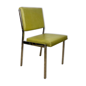 Chaise chrome et skaï vert olive années 70