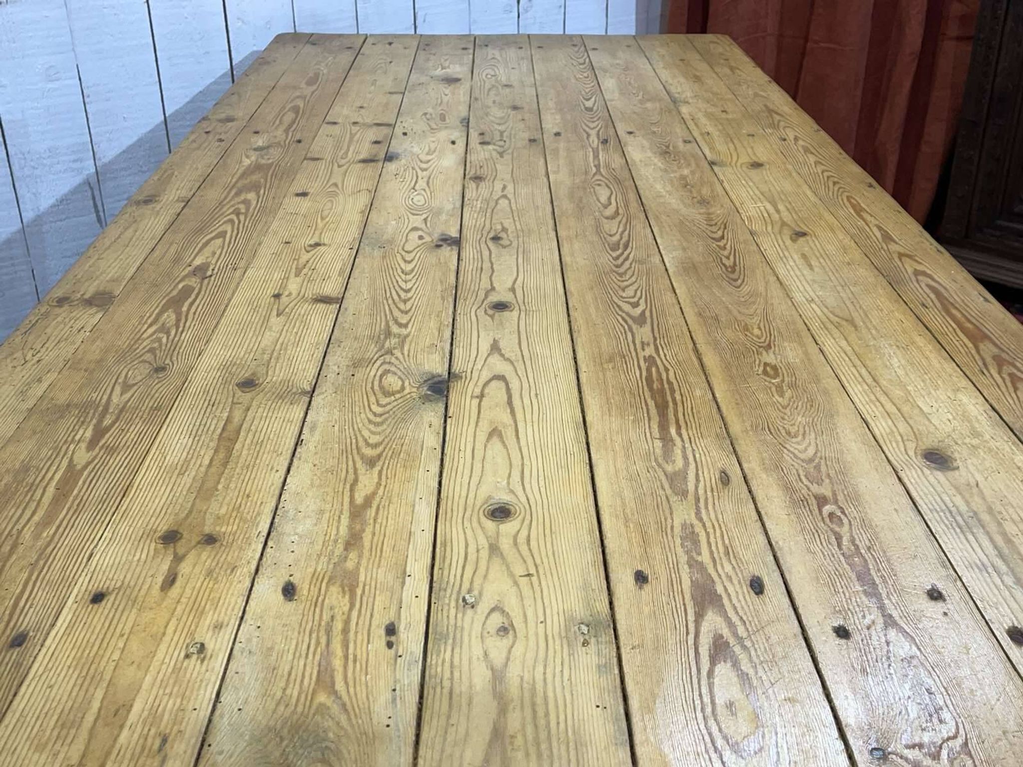 Early 20th-century farmhouse table made of fir, elm, and chestnut.