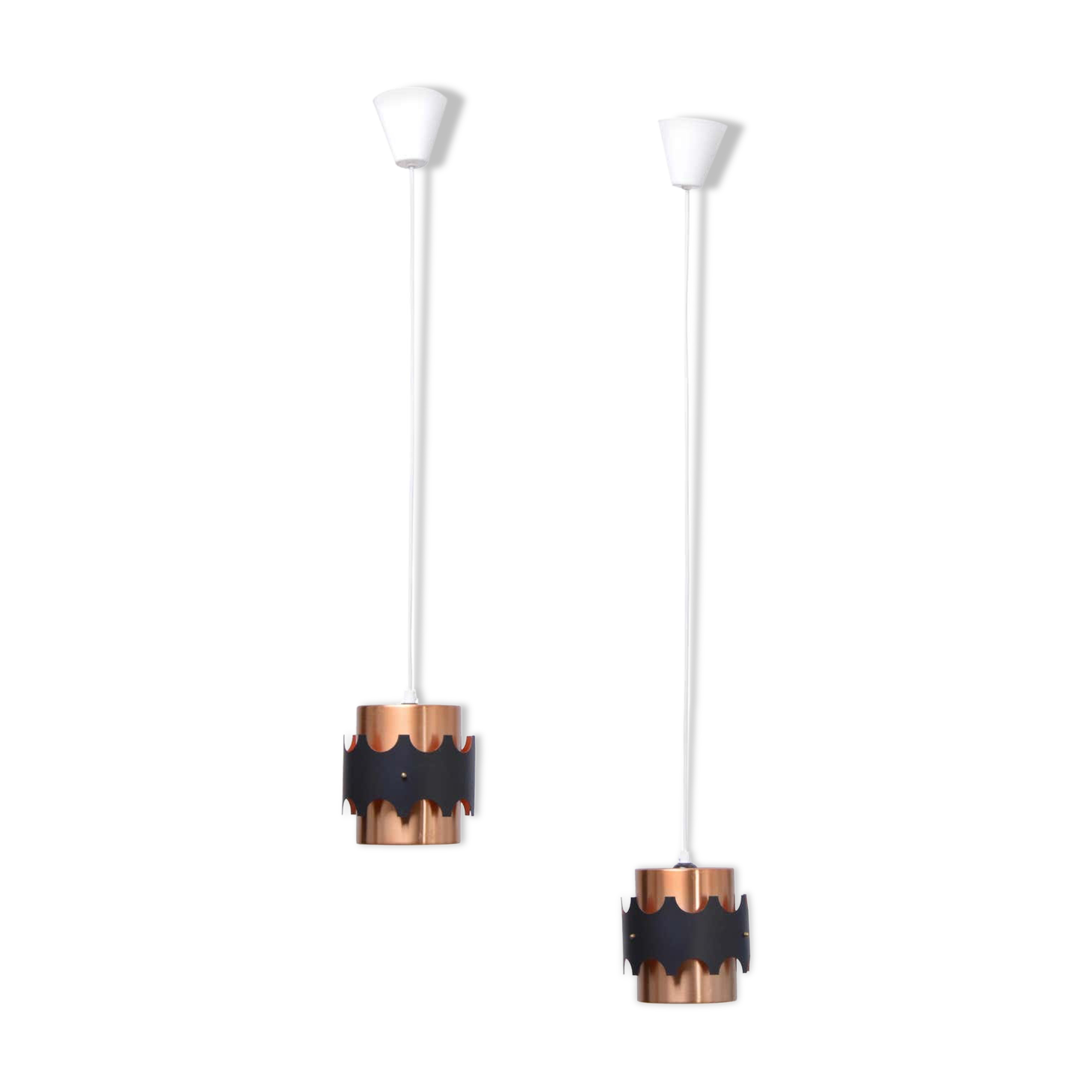 Set of two mid-century copper-colored German pendant lamps