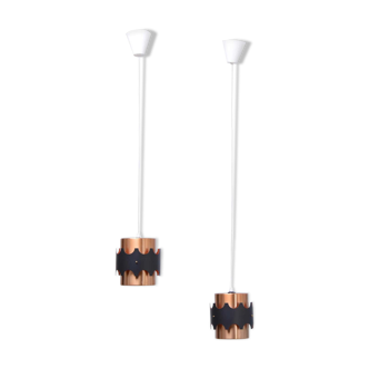 Set of two mid-century copper-colored German pendant lamps