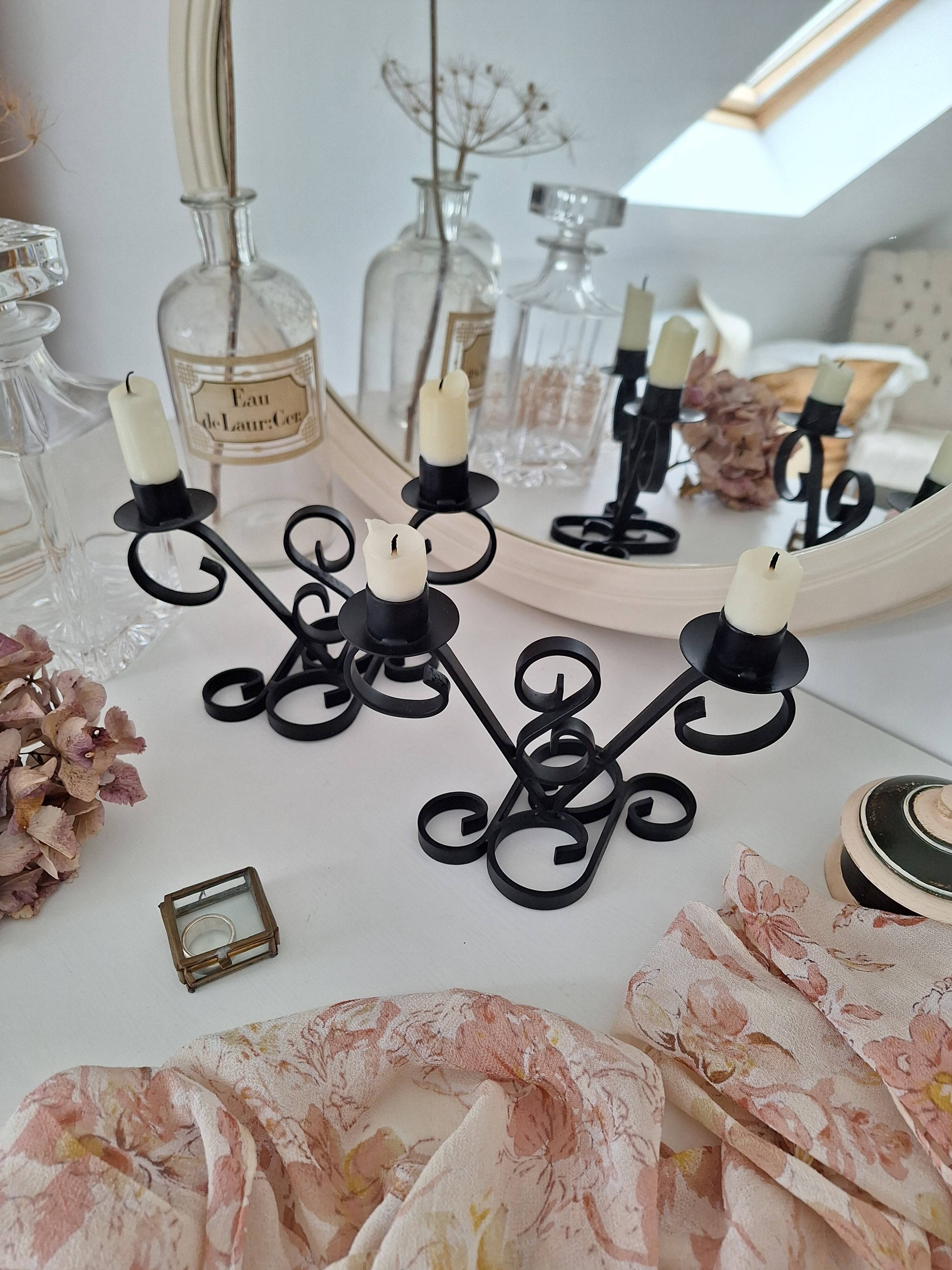 Vintage black wrought iron candlestick
