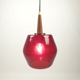 Mid century glass and teak pendant lamp, 1970s
