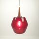 Mid century glass and teak pendant lamp, 1970s