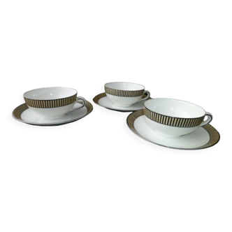 Set of 3 coffee or tea cups made of Czechoslovakian porcelain Art Deco style