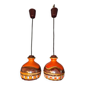 Pair of Pan Leuchten ceramic pendant lights