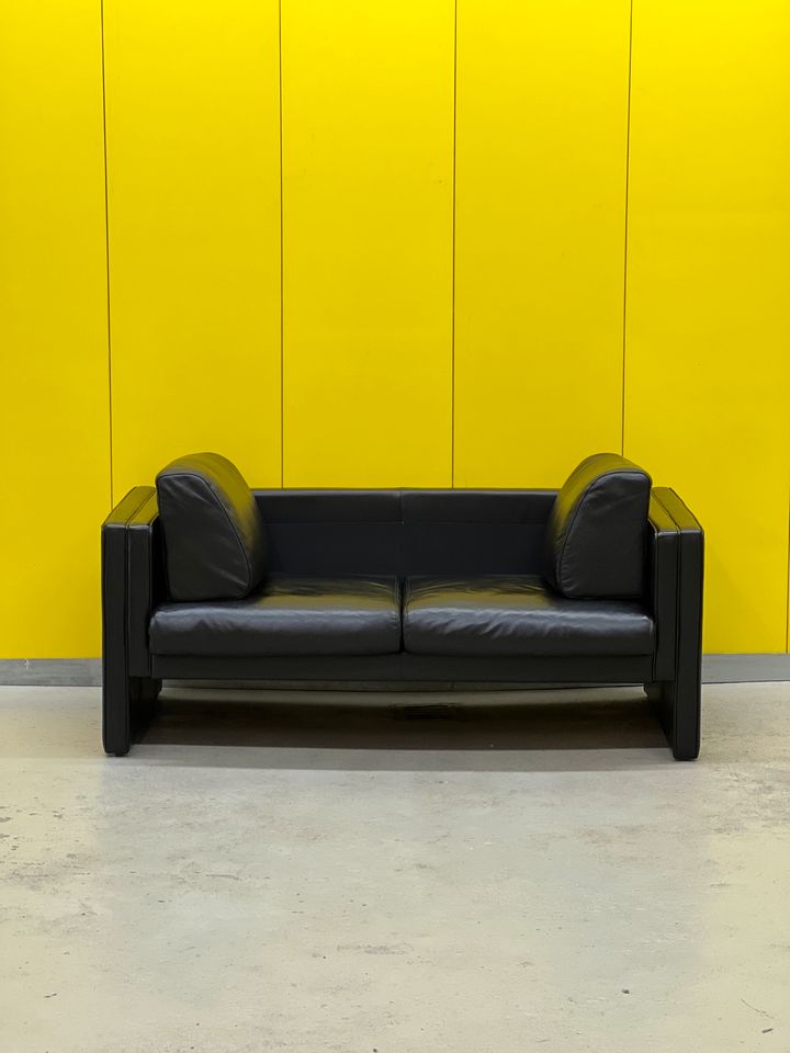 Walter Knoll Studio Line Series black leather 2 seater sofa designed by Jürgen Lange