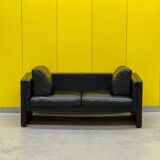 Walter Knoll Studio Line Series black leather 2 seater sofa designed by Jürgen Lange