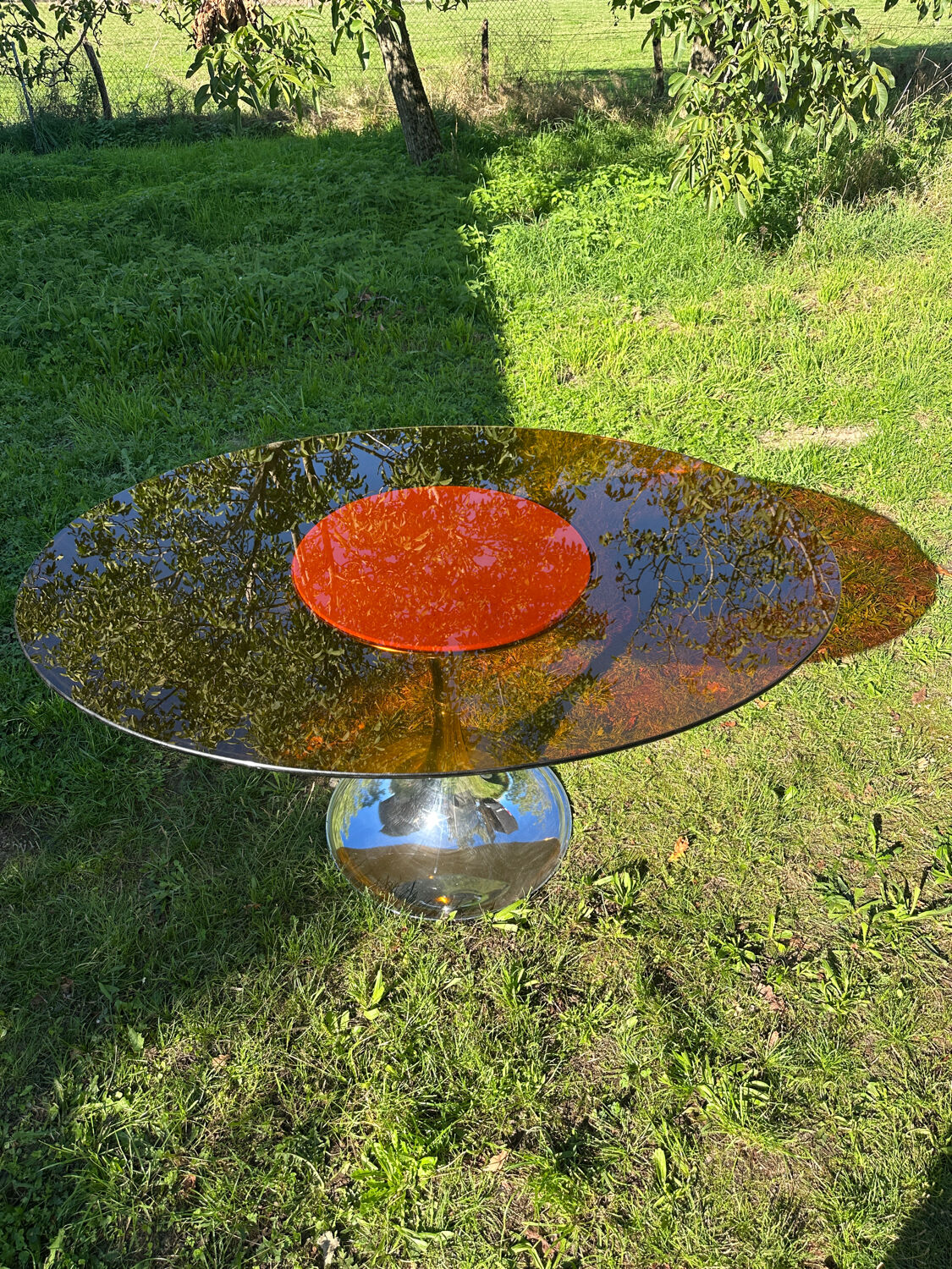 ORANGE smoked glass tulip foot table Gastone Rinaldi