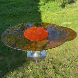 ORANGE smoked glass tulip foot table Gastone Rinaldi
