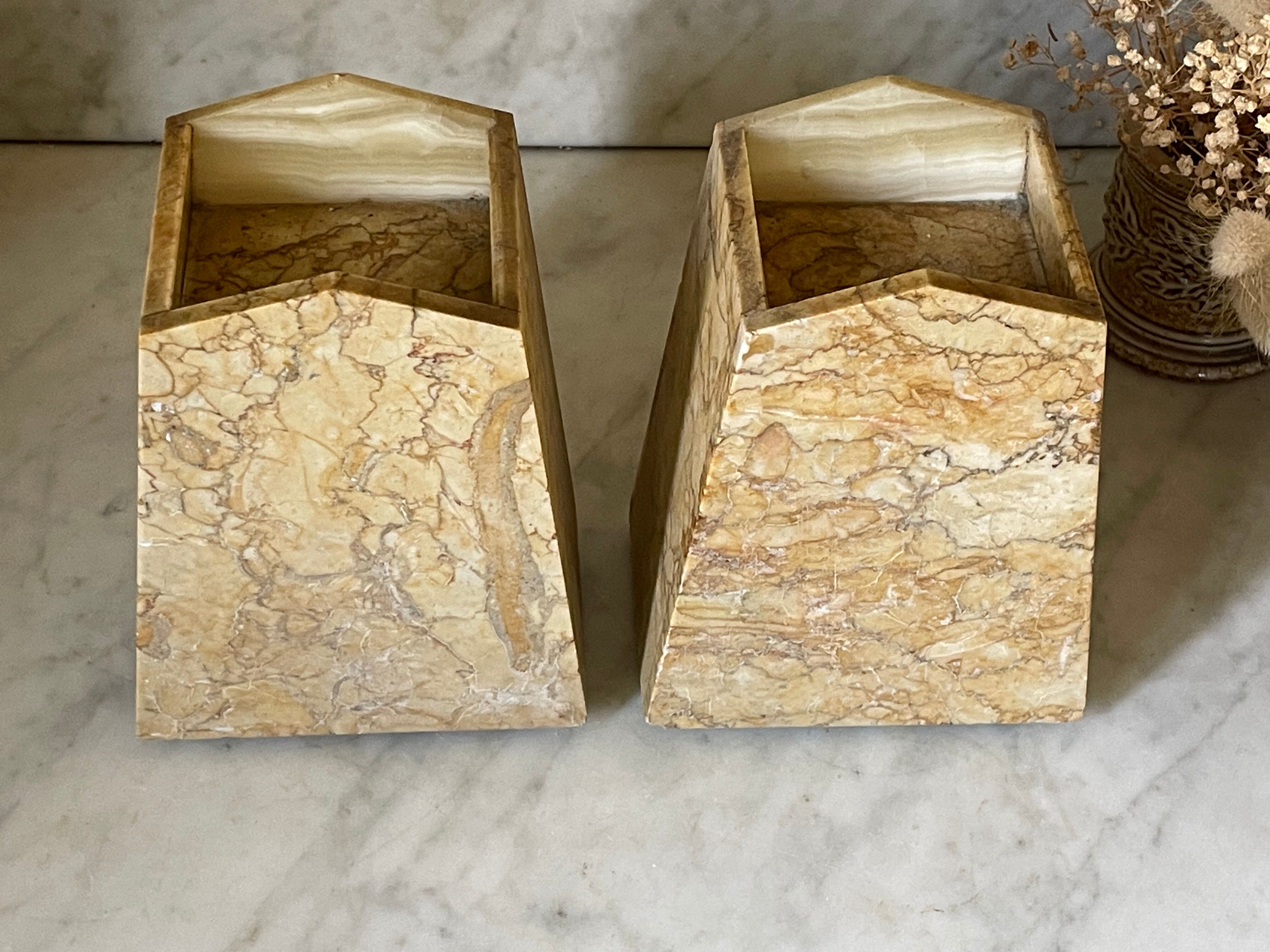Art Deco marble and onyx bookends