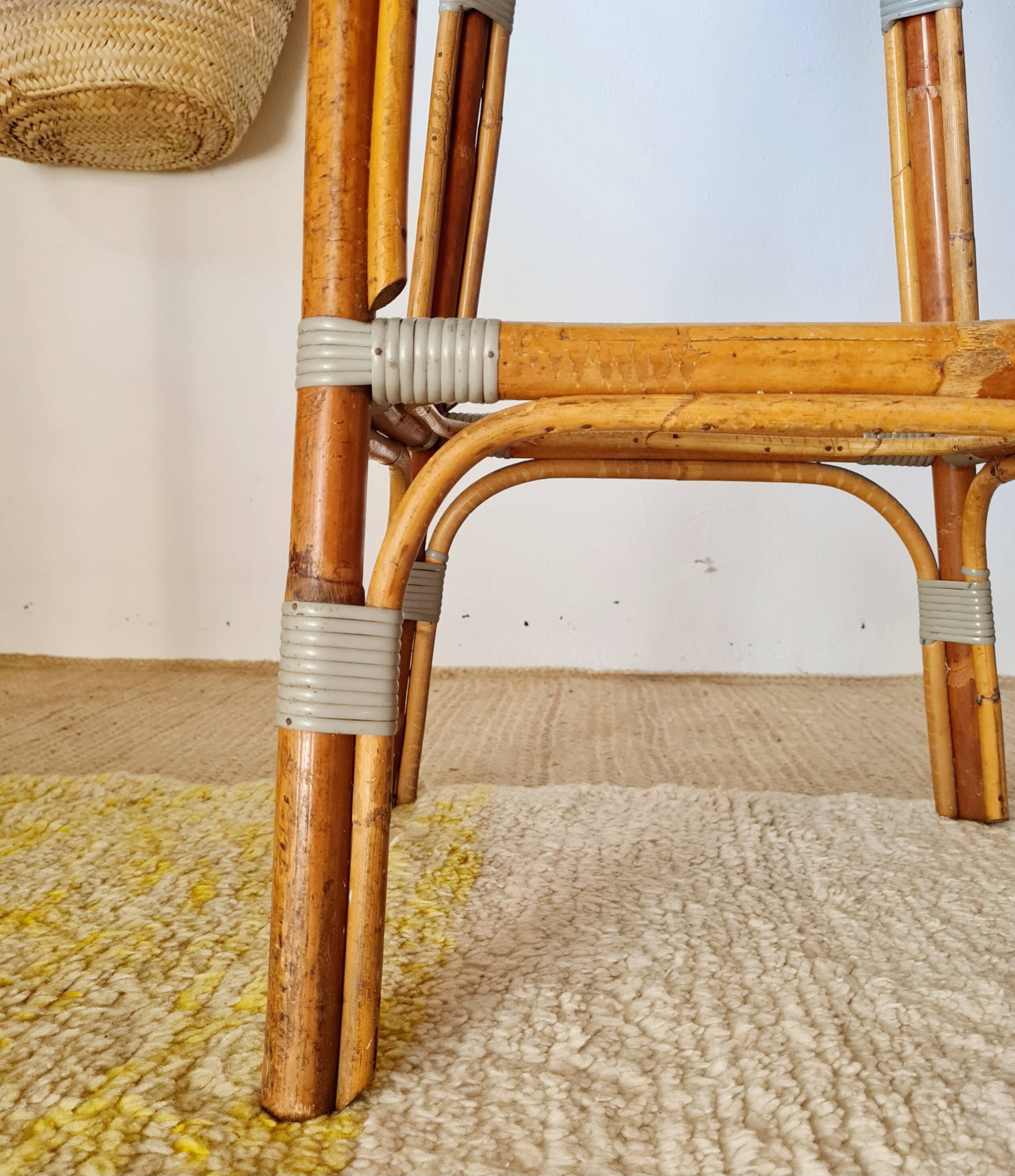 Vintage Gaty bar stools in two-tone rattan and cane.