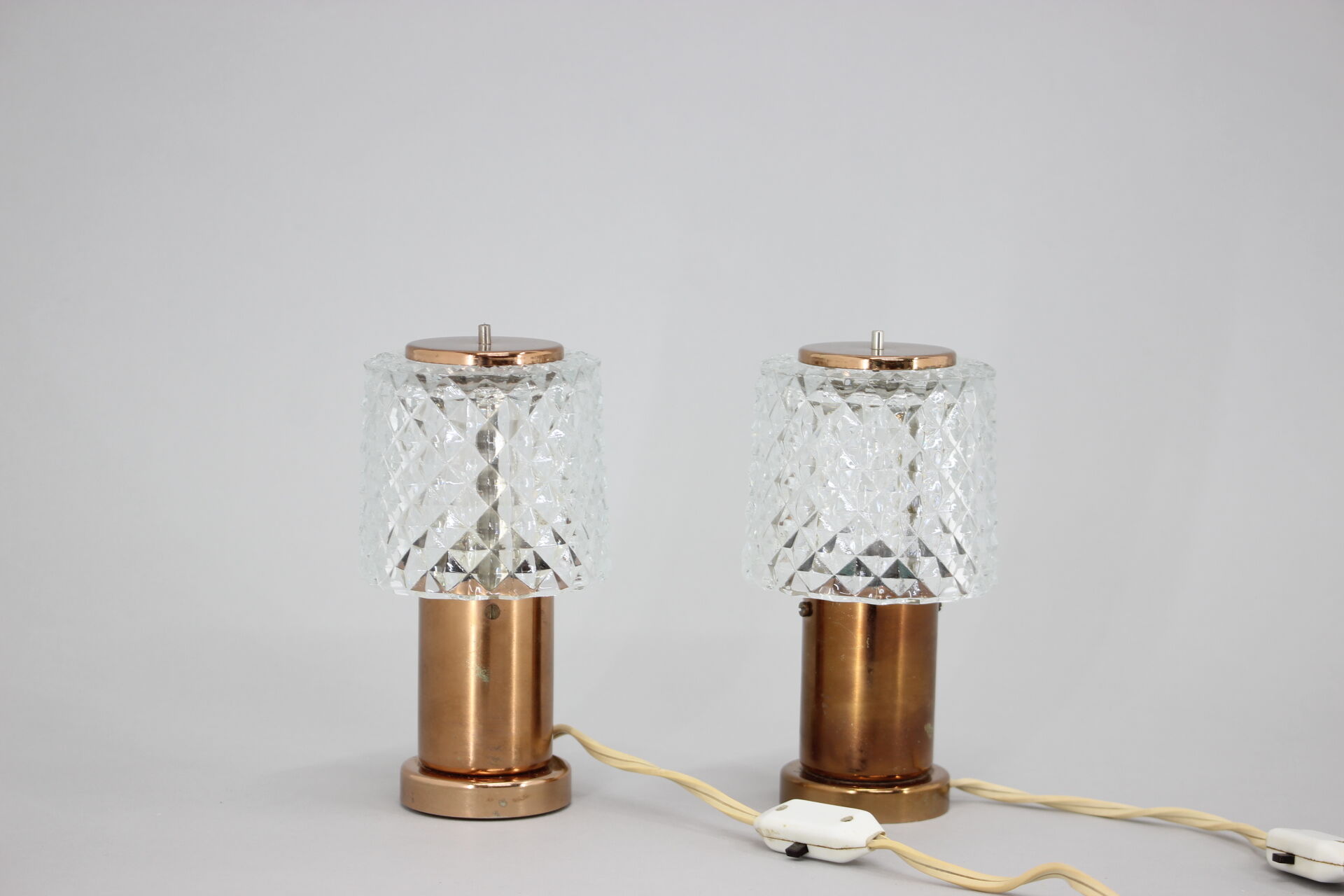 1970s pair of copper table lamps by kamenický šeno, czechoslovakia