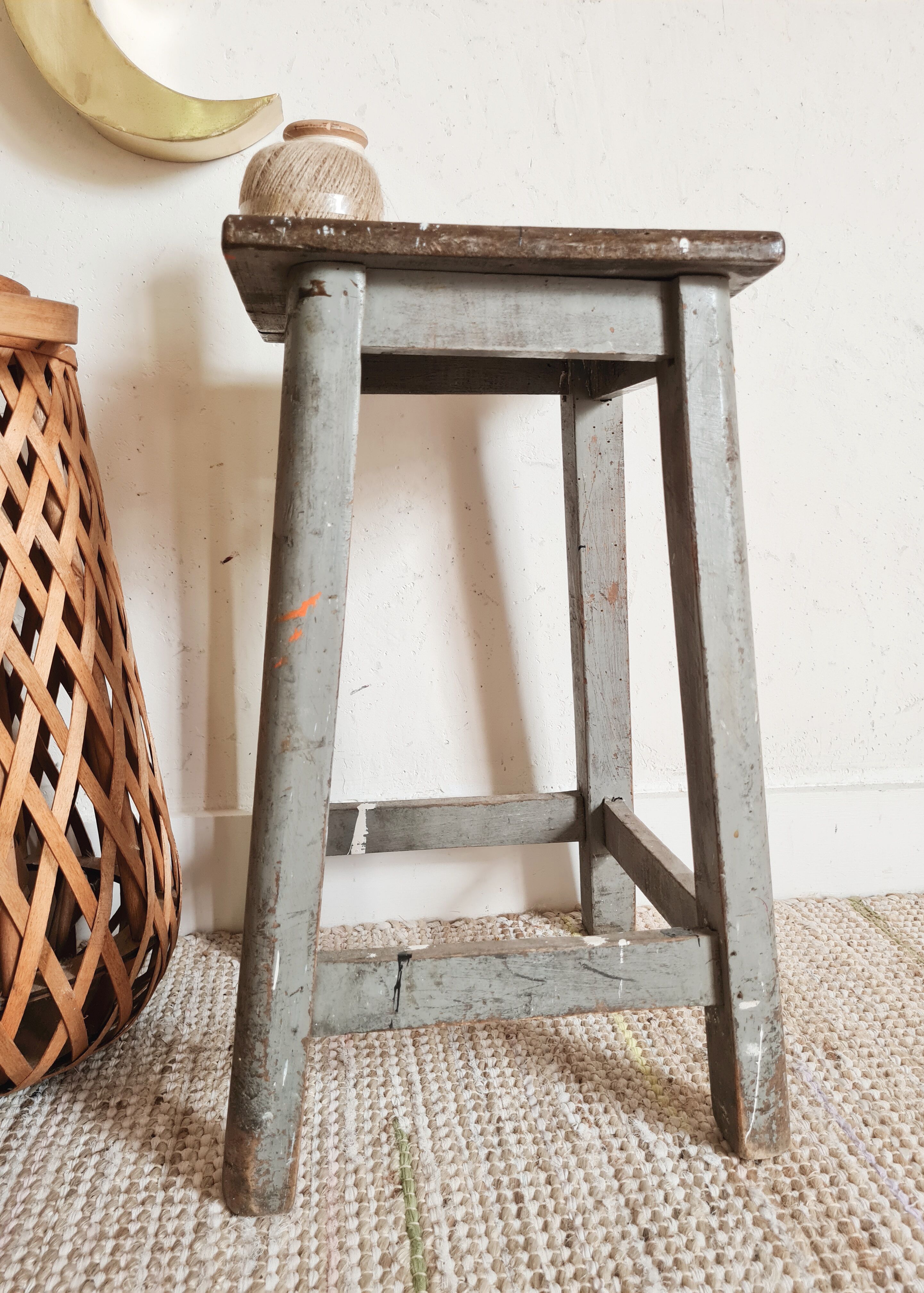 Patinated grey vintage painter's stool