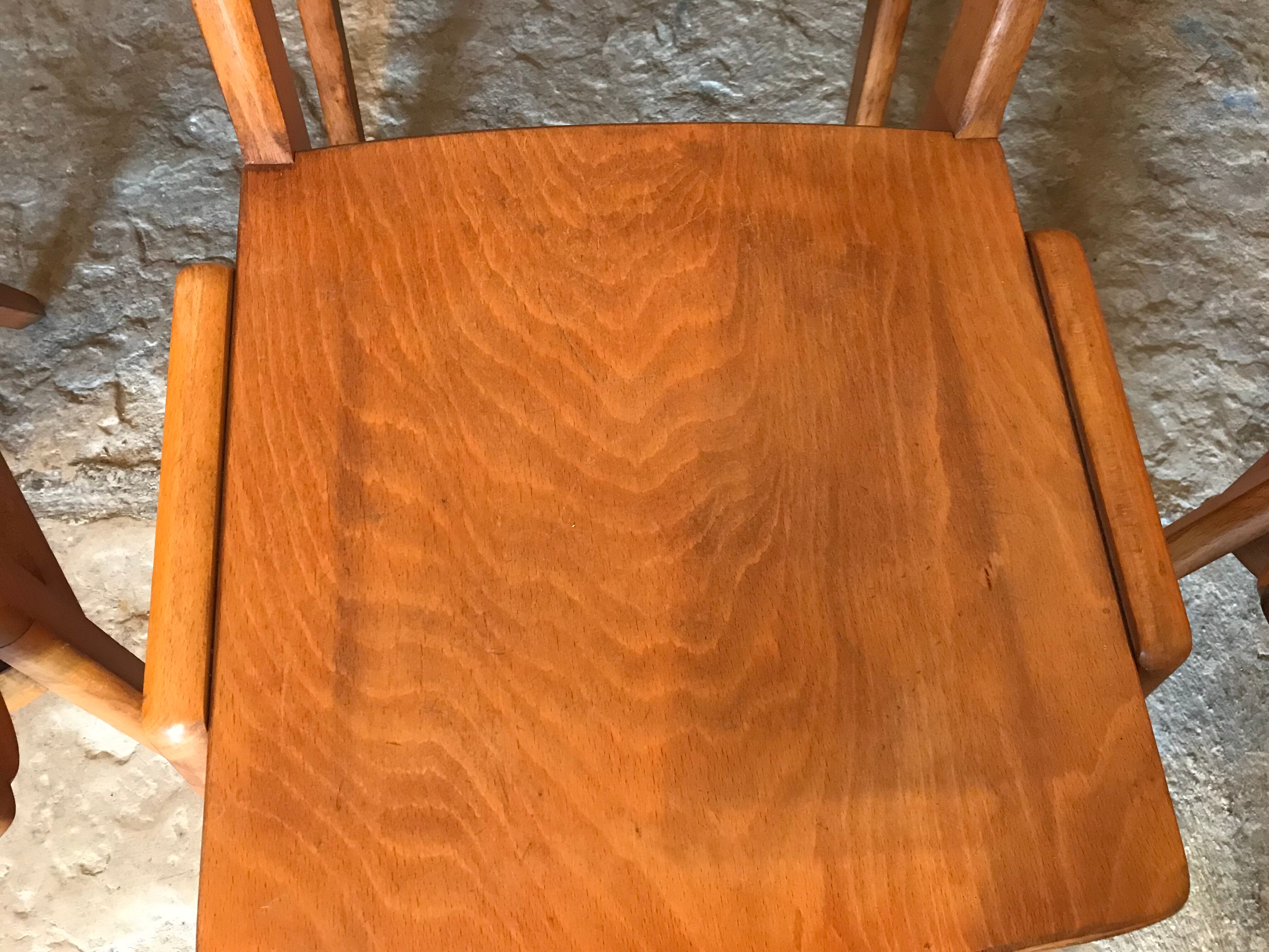 Set of 6 vintage wooden stackable chairs compass legs Germany 1960's