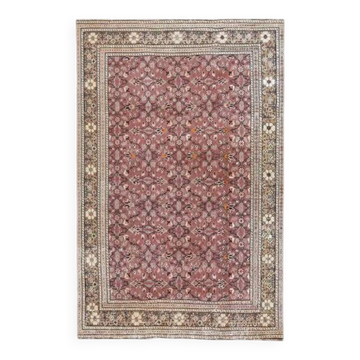 1970s Turkish Oushak Handmade Wool Cotton Pink Area Rug 112x175