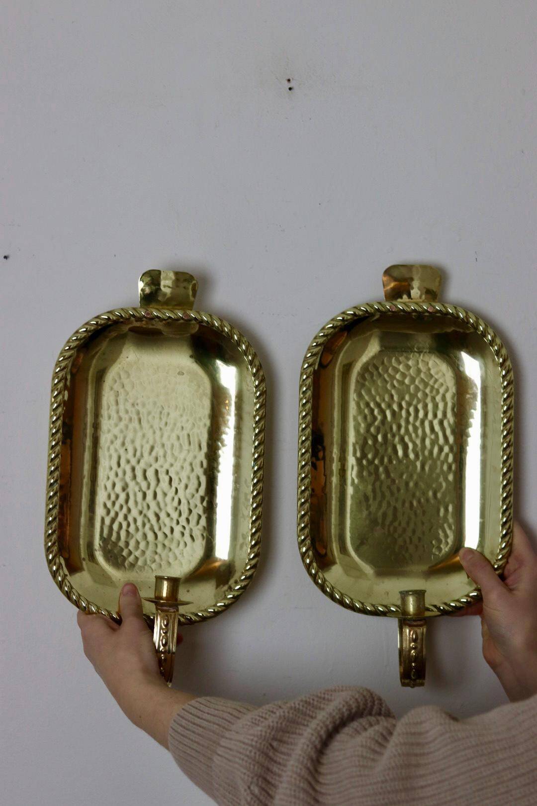 Pair of Swedish brass wall sconces from the mid-century.