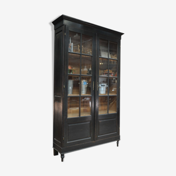 Former Library Showcase in solid oak and black patinated fir 1920