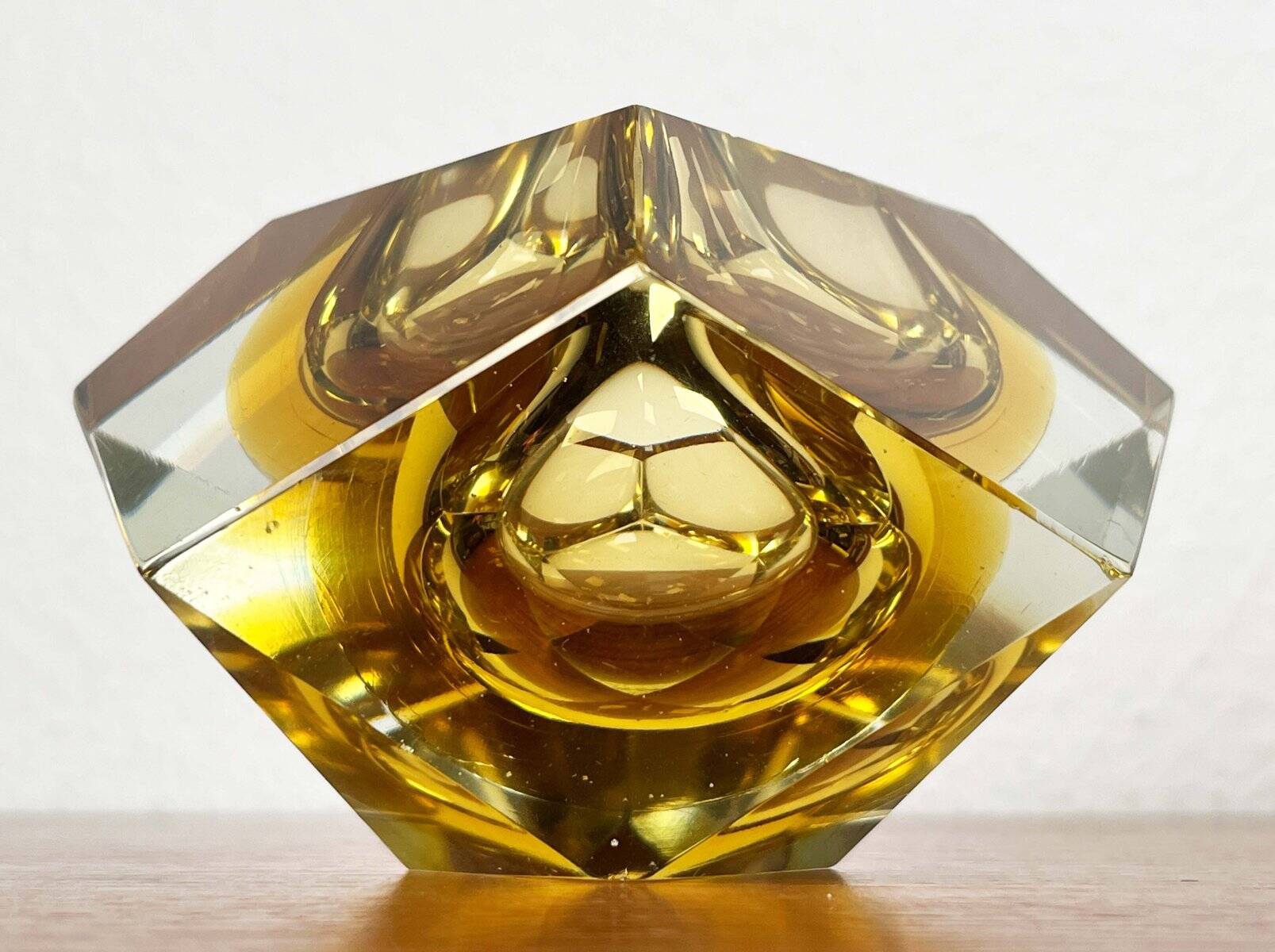 Vintage Italian Sommerso yellow glass bowl, Murano, 1970s.