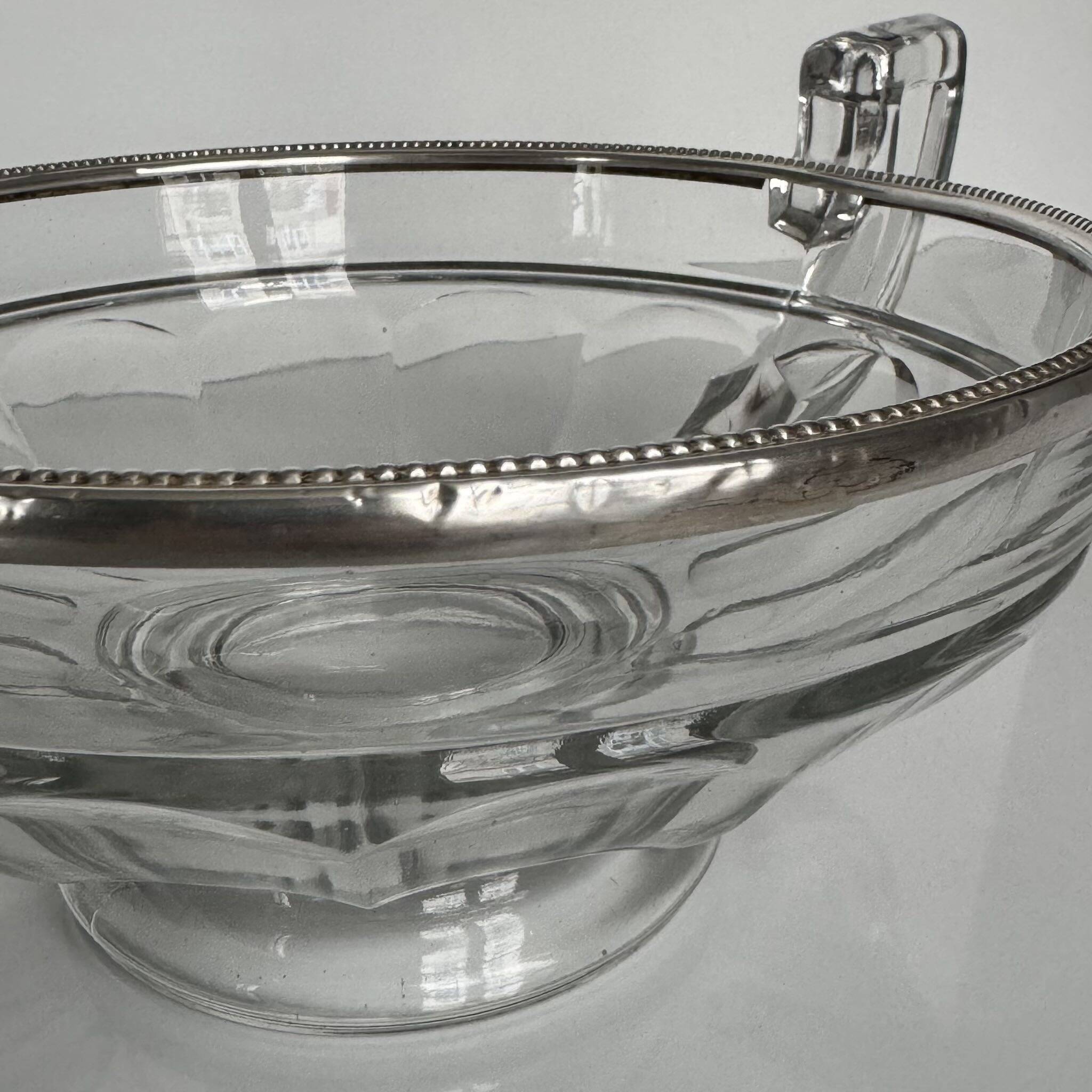 Val Saint Lambert Crystal Fruit Bowl | Silver Rim | Art Deco