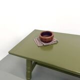 Glossy olive green lacquered dining table — DLG Georges Robert, Circa 1970