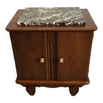 Oak and marble bedside table