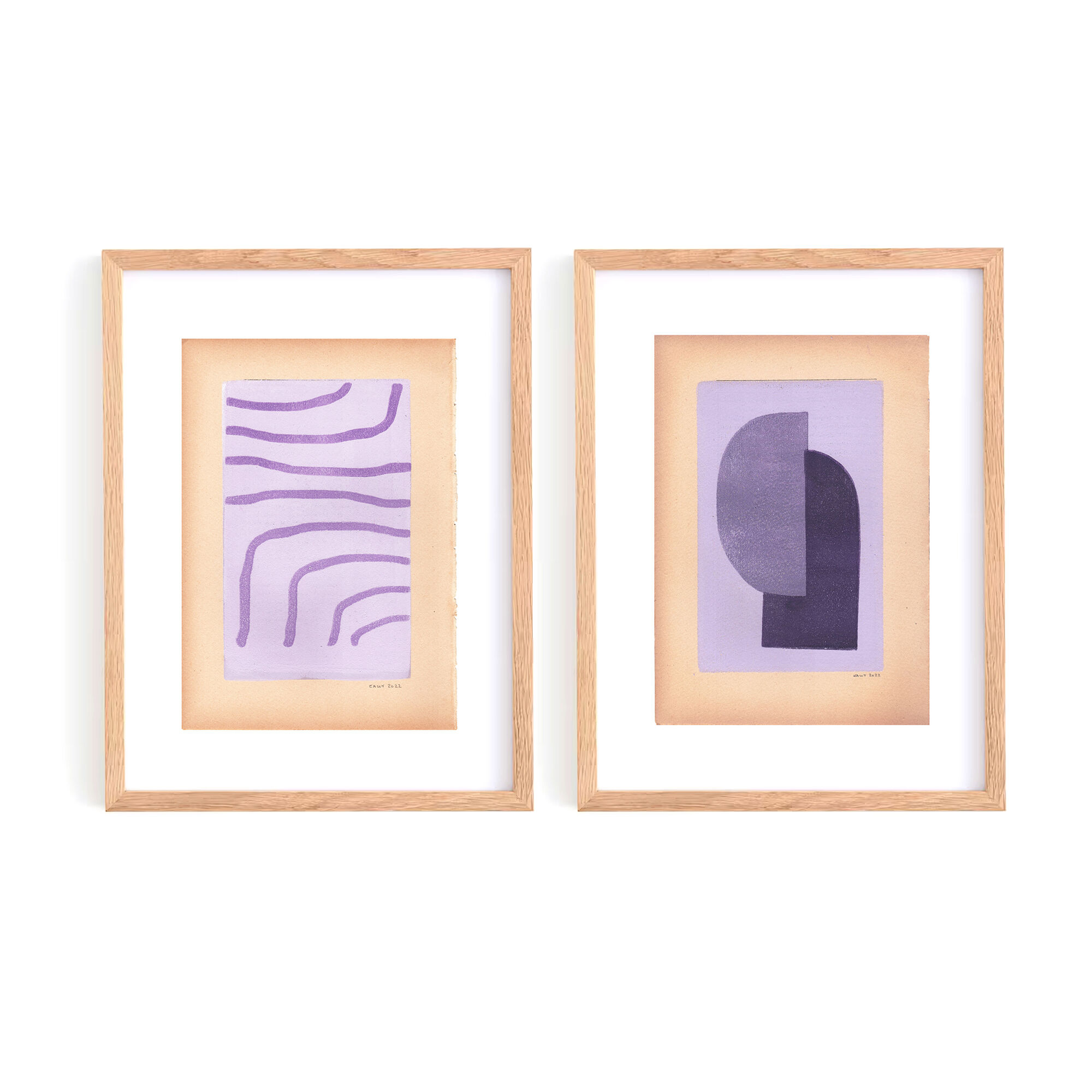Duo de peintures sur papier ancien signées Eawy