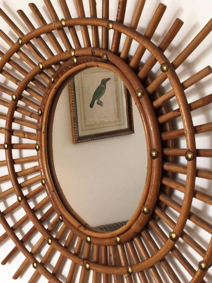 Set of 3 Rattan and Bamboo Mirrors, 1950s/60s