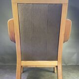 Chocolate leather armchair, wooden structure