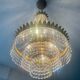 Hot air balloon chandelier in brass and crystal pendants