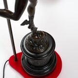 Paire de lampes en bronze avec abat-jours rouges
