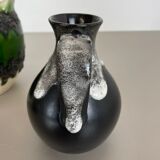 Set of 3 multi-color Fat Lava Op Art pottery vase made Bay Ceramics, Germany