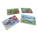 Boite de 4 puzzles pour enfants en bois anciens