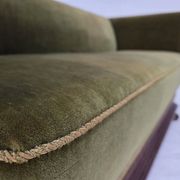 1950s, Danish 2-seater sofa, original green furniture velour, oak wood.