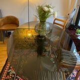 Table ellipse Seona verre fumé 6 couverts pied AMPM